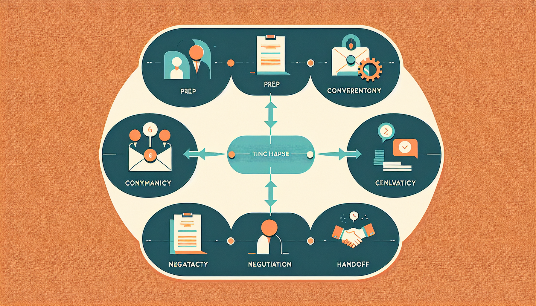 Five-phase timeline diagram showing the internal buyout process: Prep, Conversation, Confidentiality, Negotiation, Handoff